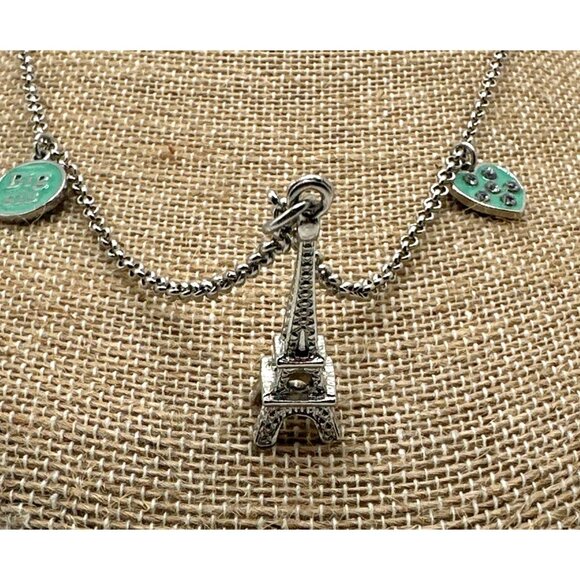 Big Sis Gift Eiffel Tower Pendant Necklace Paris France Heart Silver Chain - Picture 5 of 8